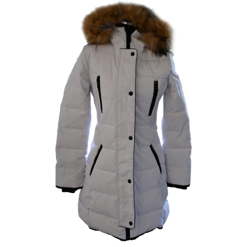 GUESS Women's Quilted Coat With Faux Fur Trim Hood size: S